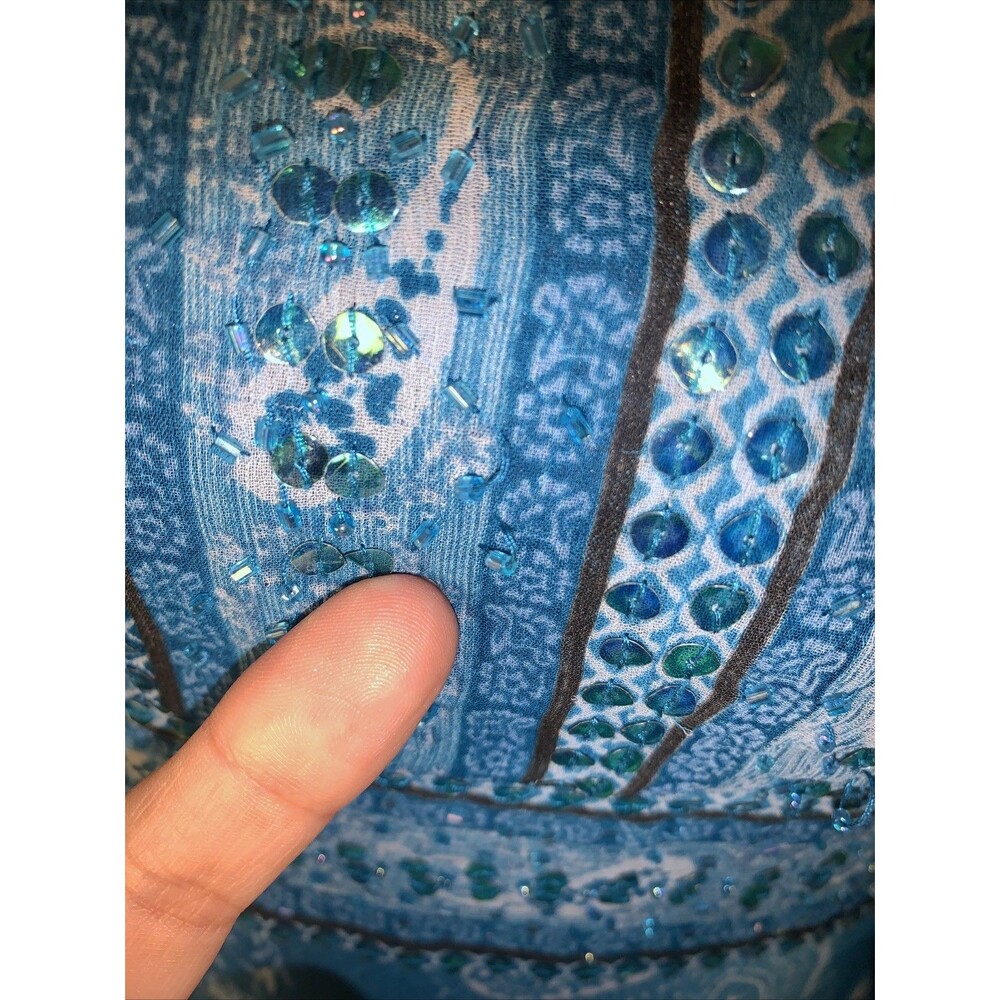 Vtg Whimsigoth Y2K Fairy Blouse Bell Sleeves Sheer Beaded Boho Witchy Ethereal M - Picture 12 of 16